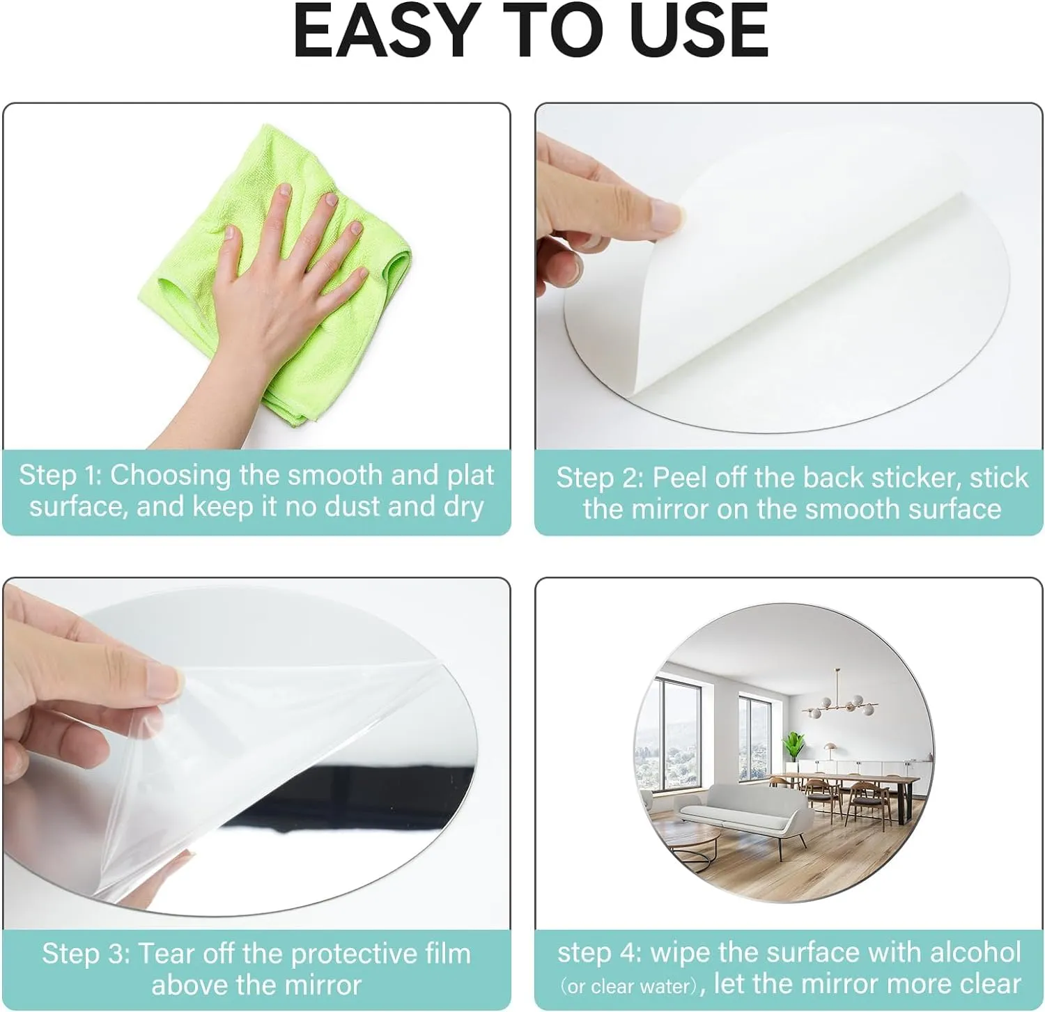 Adhesive Mirror Sticker In The Oval Shape For Use On Walls Bathrooms, Bedrooms, Living Rooms, And Basins; Durable Plastic Wall Mirror, Silver