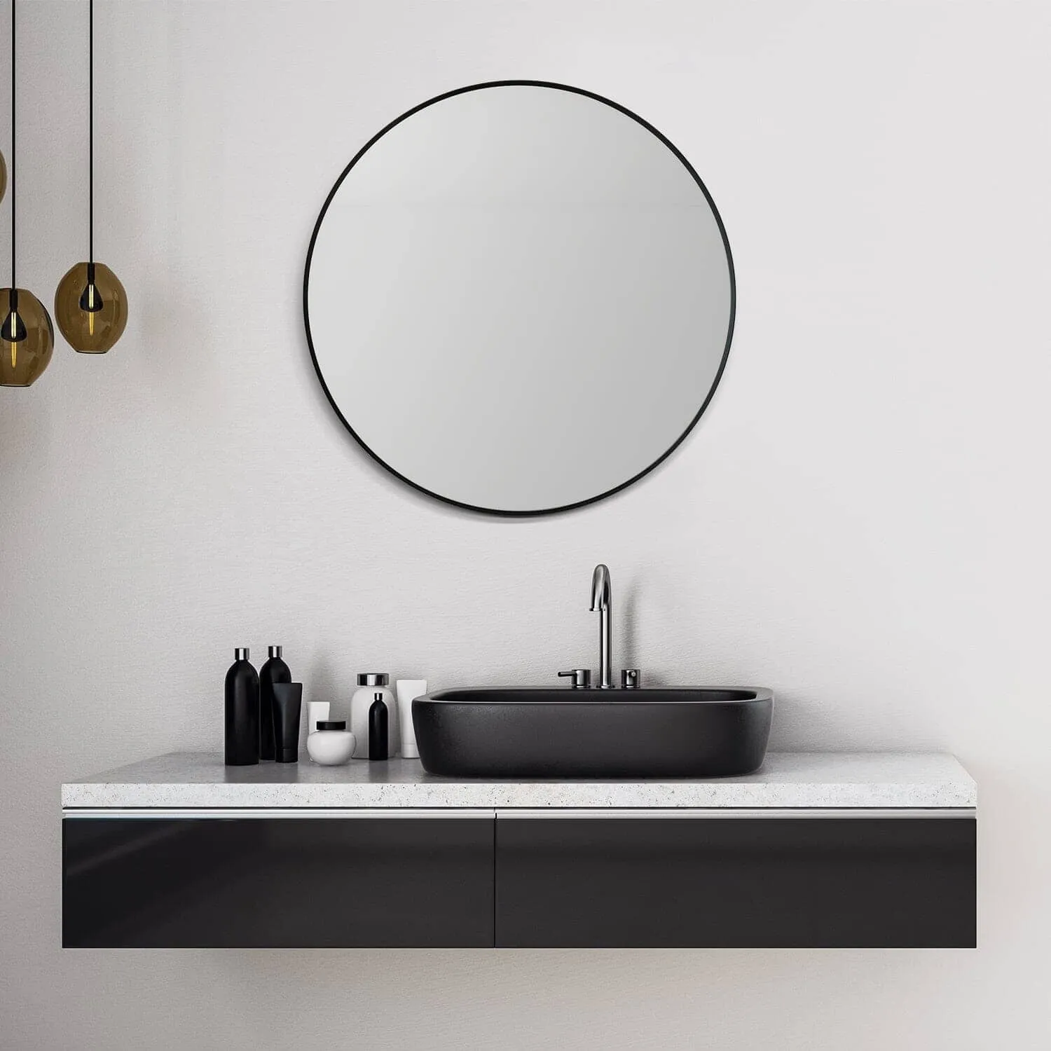Altair Liceo 30" Round Bathroom Vanity Aluminum Framed Wall Mirror