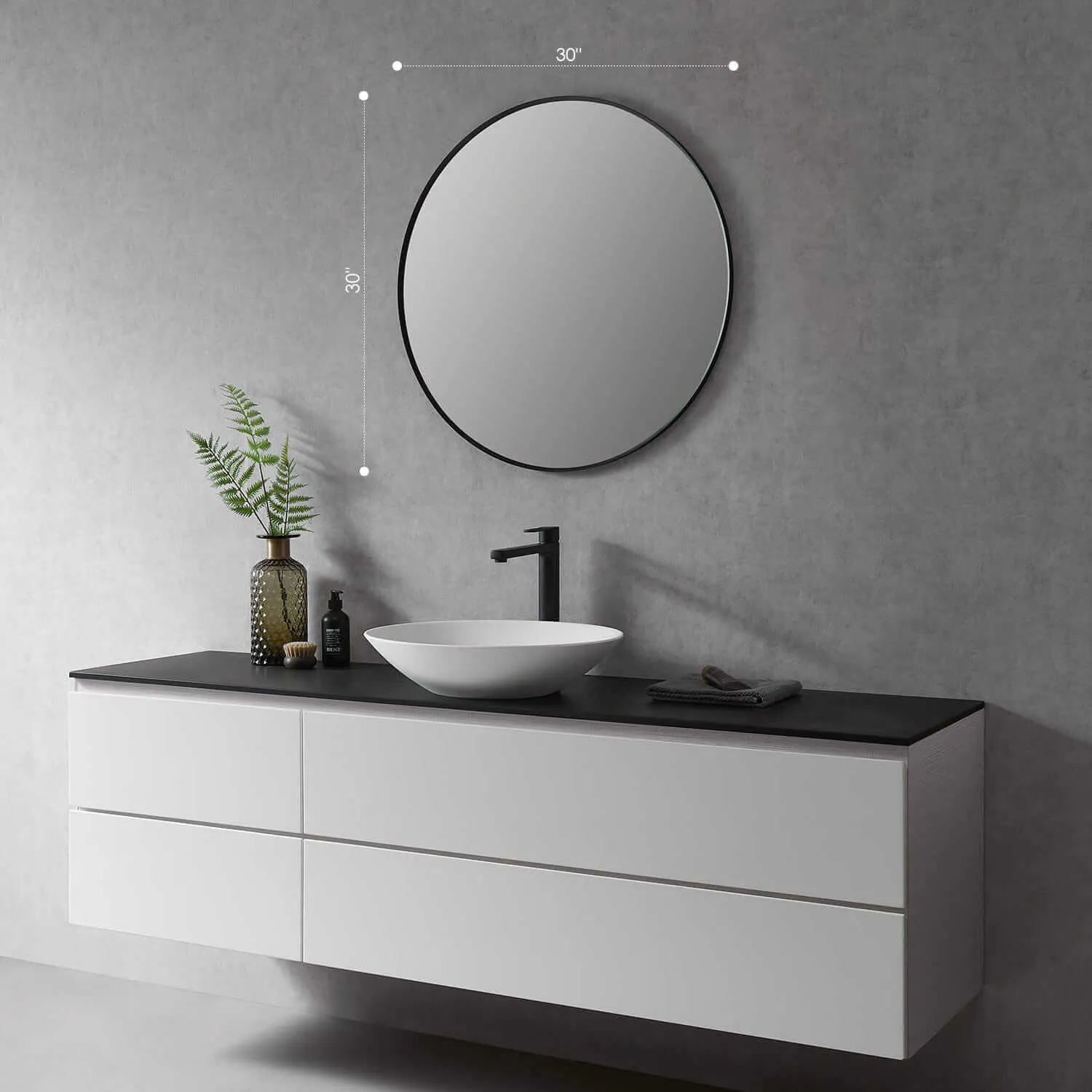 Altair Liceo 30" Round Bathroom Vanity Aluminum Framed Wall Mirror