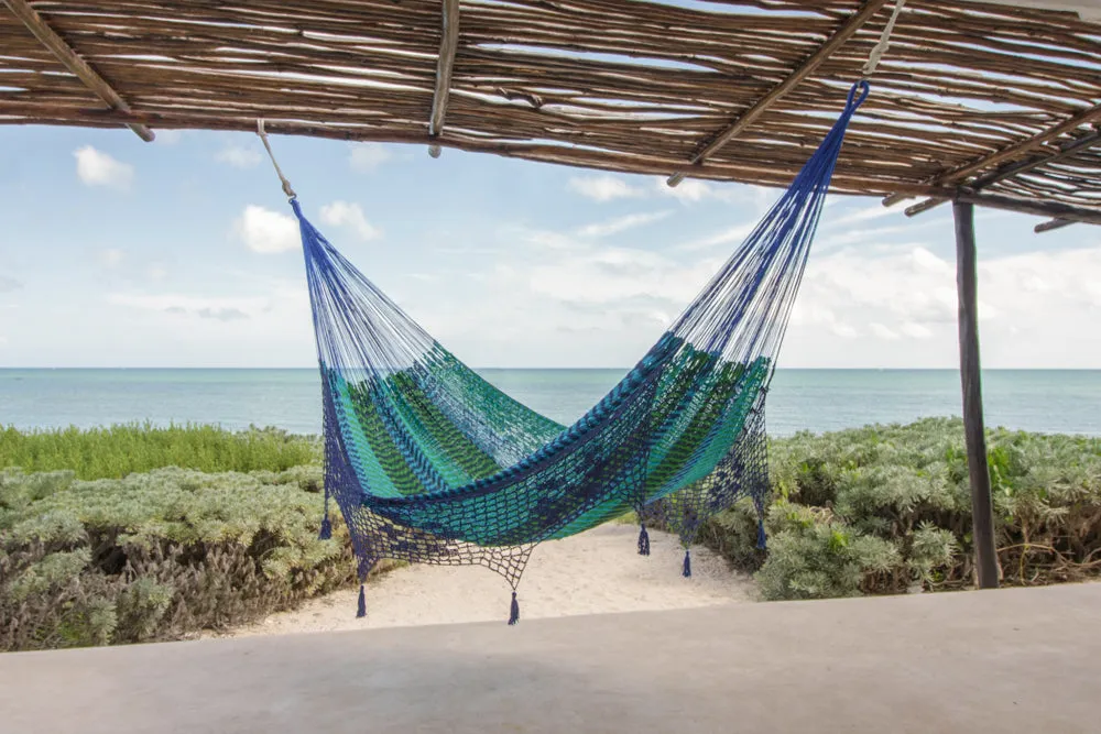 Authentic Mexican Deluxe Outdoor Undercover Cotton Hammock in Caribe