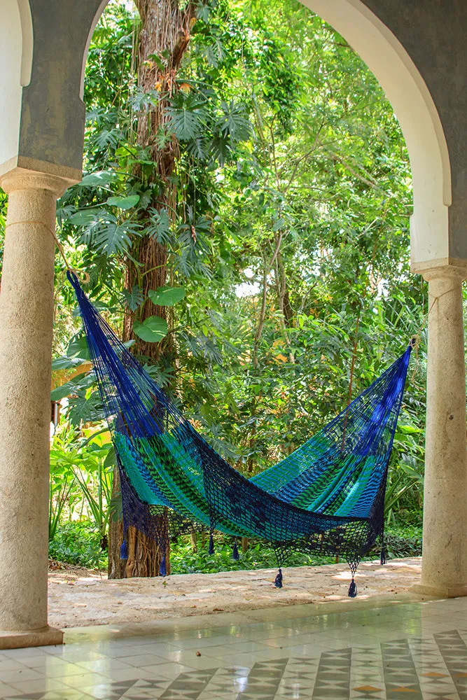 Authentic Mexican Deluxe Outdoor Undercover Cotton Hammock in Caribe