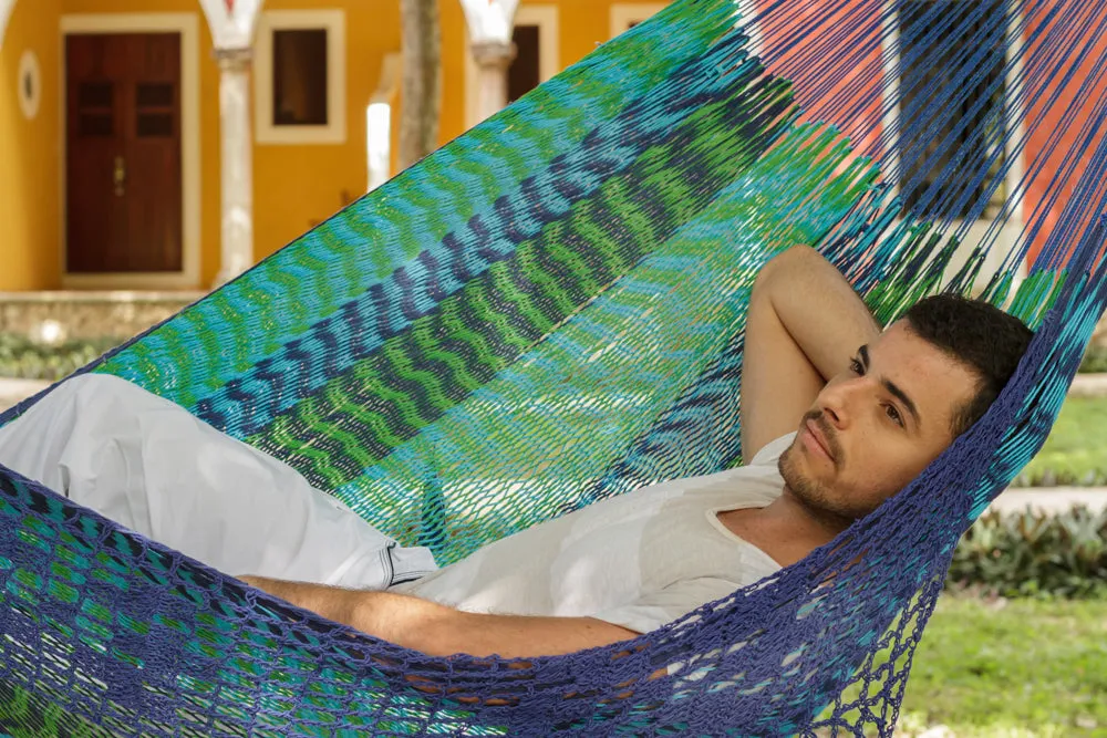 Authentic Mexican Deluxe Outdoor Undercover Cotton Hammock in Caribe