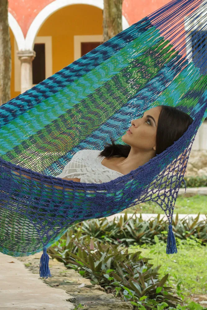 Authentic Mexican Deluxe Outdoor Undercover Cotton Hammock in Caribe