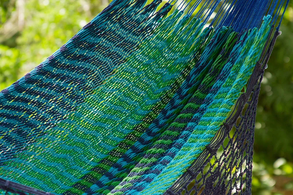 Authentic Mexican Deluxe Outdoor Undercover Cotton Hammock in Caribe