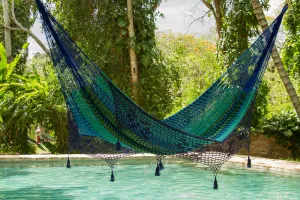 Authentic Mexican Deluxe Outdoor Undercover Cotton Hammock in Caribe