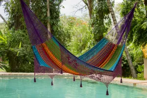 Authentic Mexican Deluxe Outdoor Undercover Cotton Hammock in Colorina