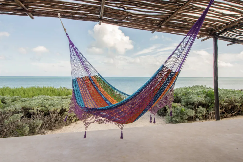 Authentic Mexican Deluxe Outdoor Undercover Cotton Hammock in Colorina