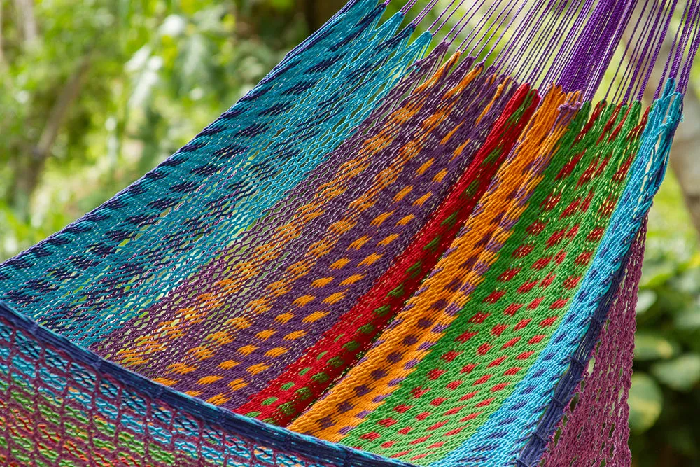 Authentic Mexican Deluxe Outdoor Undercover Cotton Hammock in Colorina