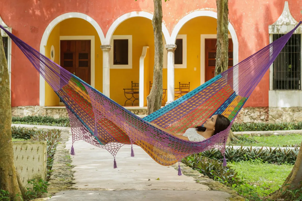 Authentic Mexican Deluxe Outdoor Undercover Cotton Hammock in Colorina