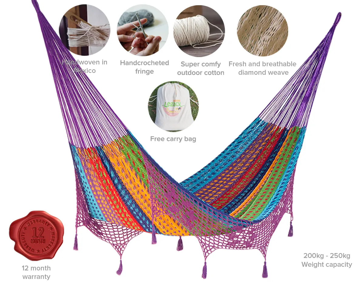 Authentic Mexican Deluxe Outdoor Undercover Cotton Hammock in Colorina