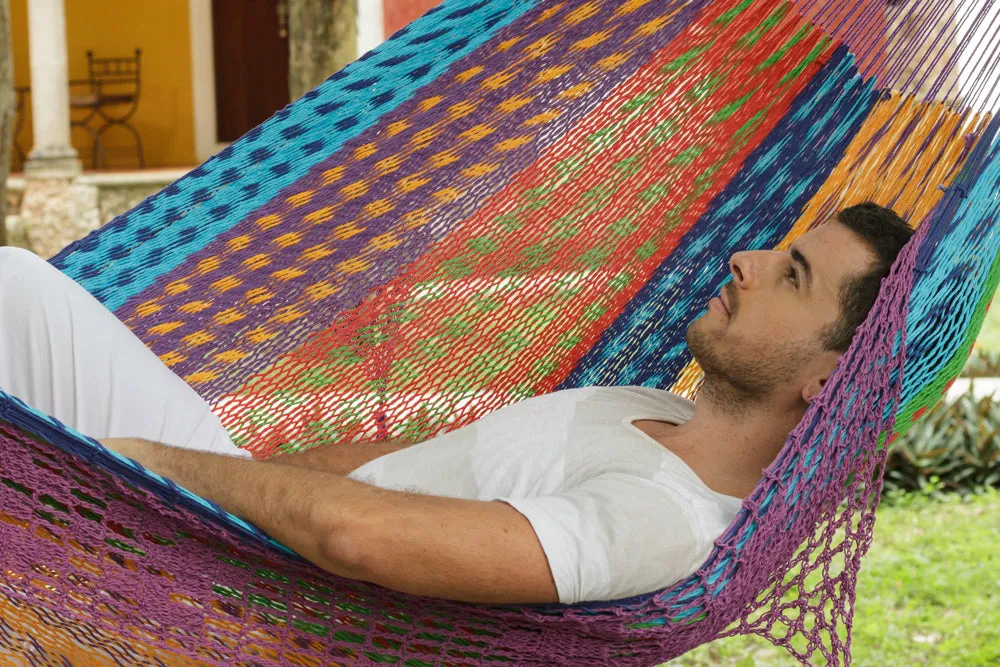 Authentic Mexican Deluxe Outdoor Undercover Cotton Hammock in Colorina