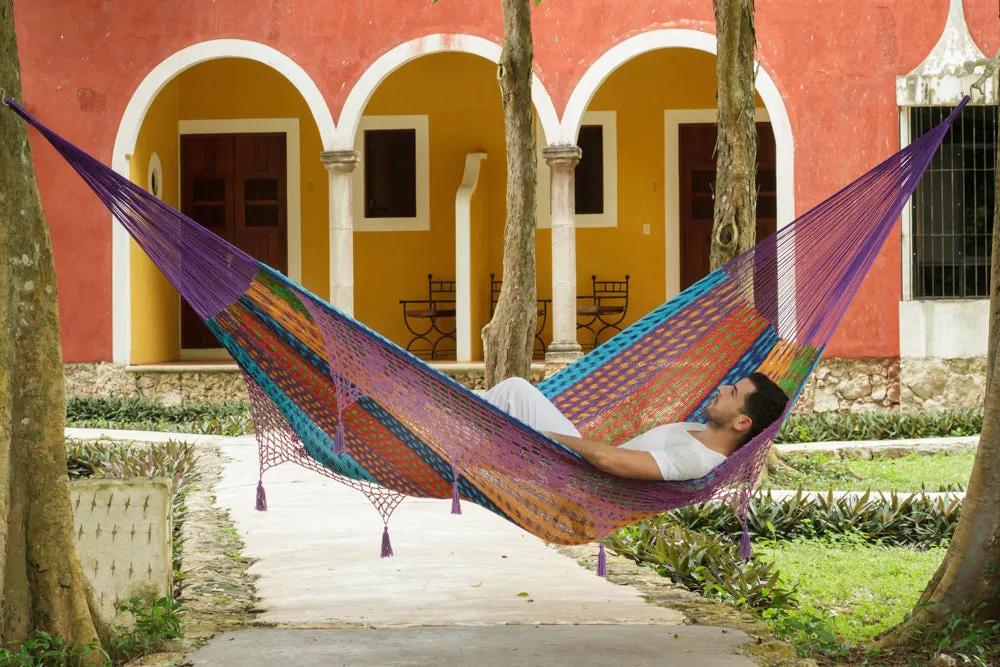 Authentic Mexican Deluxe Outdoor Undercover Cotton Hammock in Colorina