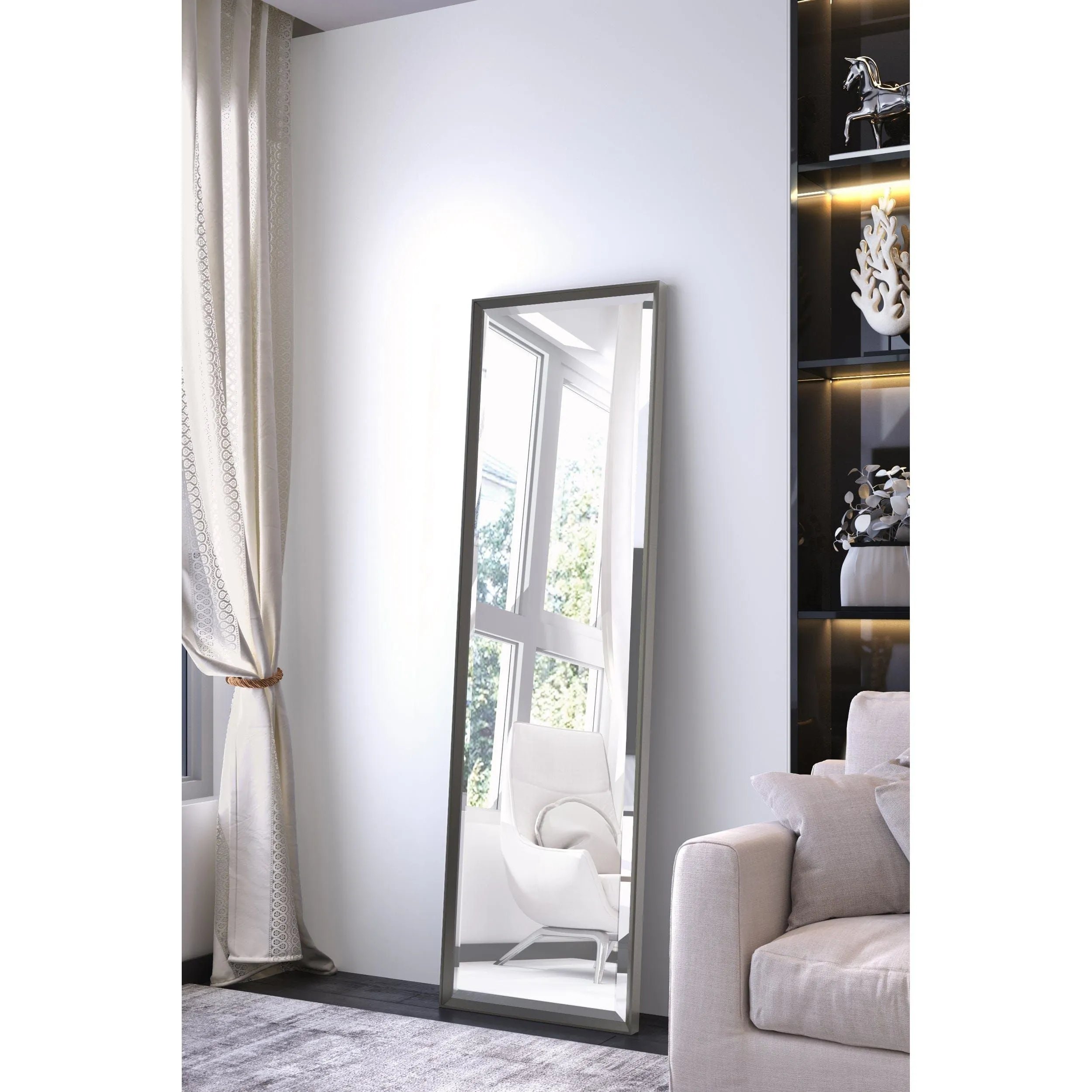 Bassett Mirror Skinny Black Lacquer Floor Mirror 22W x 74H