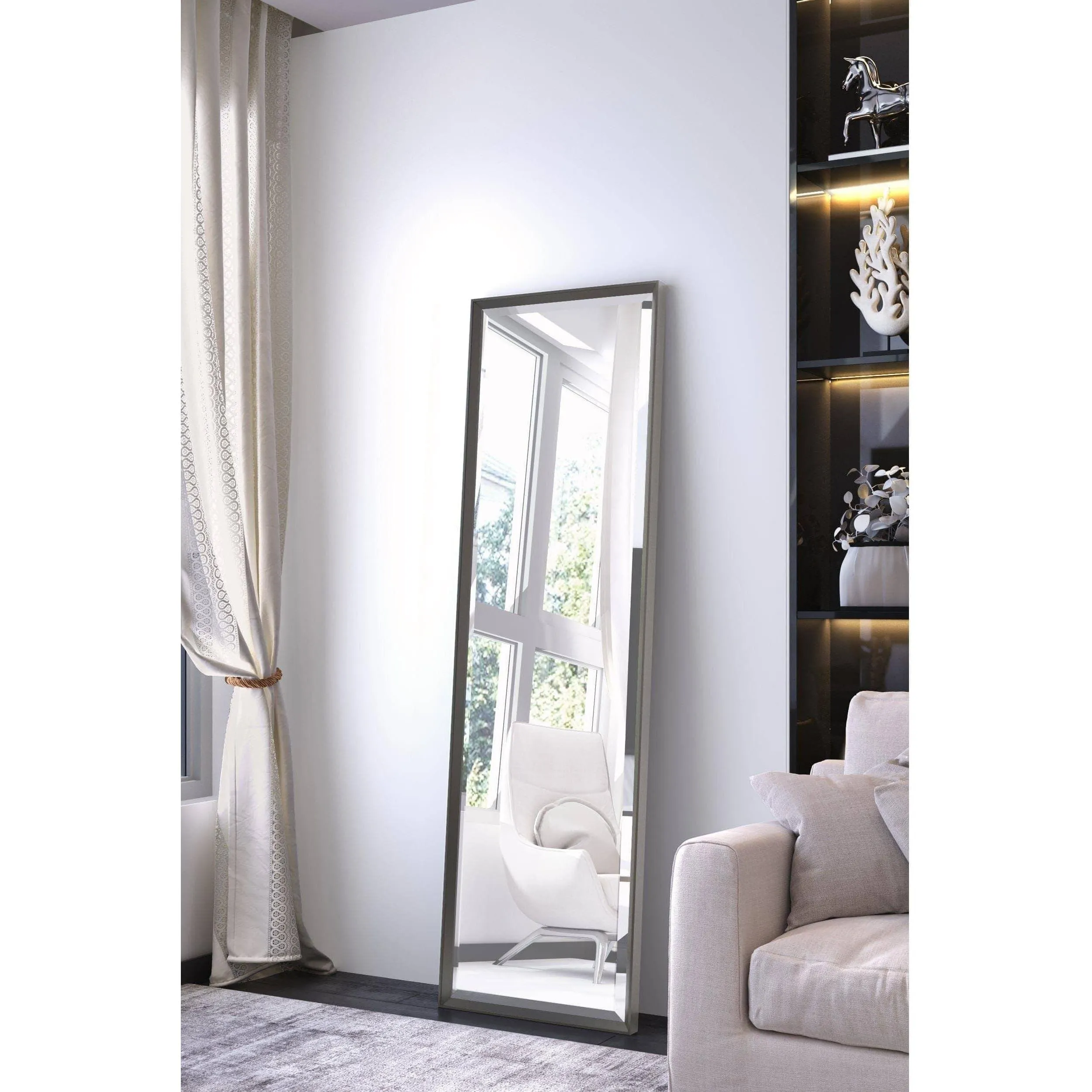 Bassett Mirror Skinny Black Lacquer Floor Mirror 22W x 74H