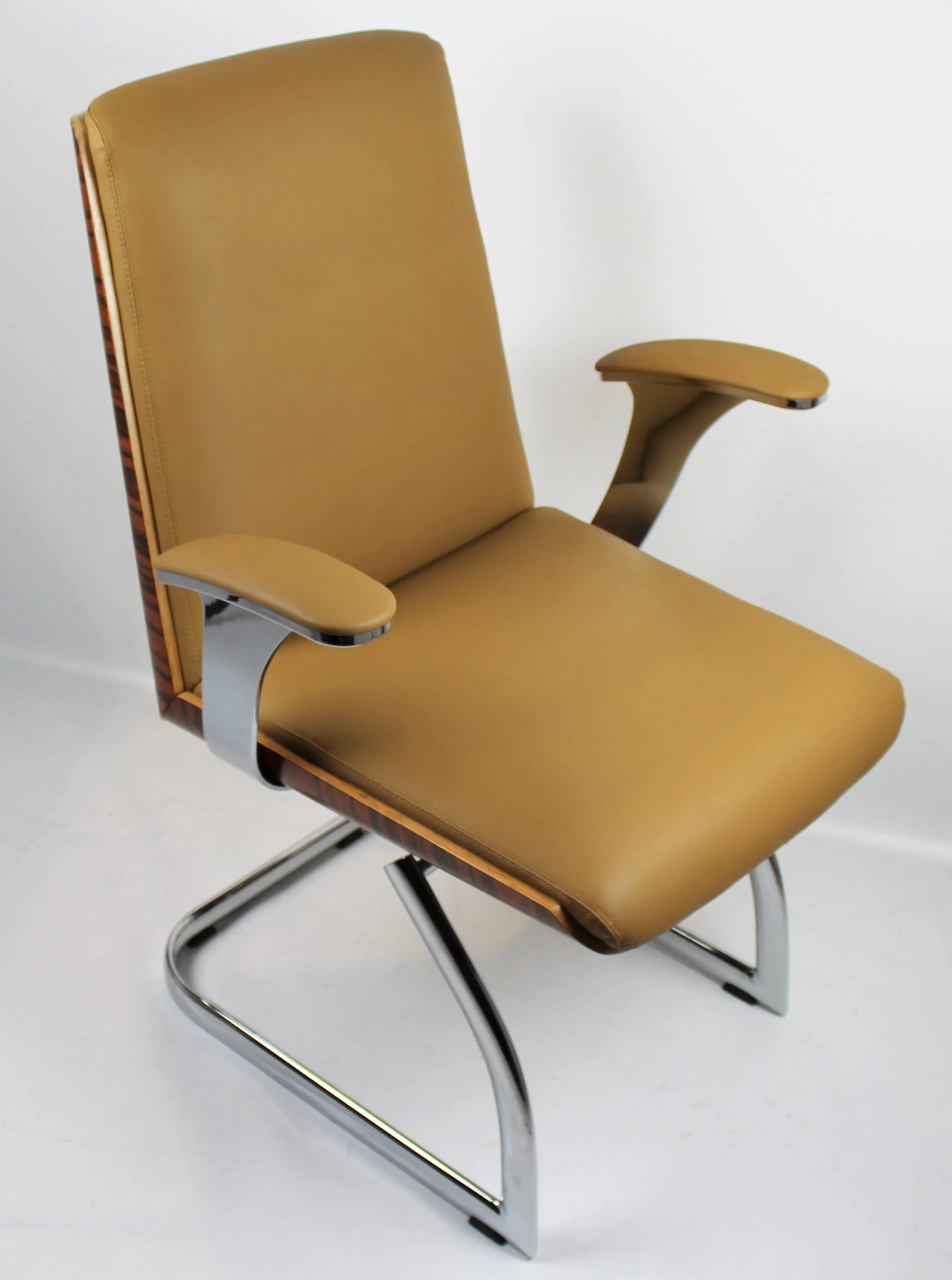Beige Leather Chair with Walnut Veneer Shell - CHA-1205C