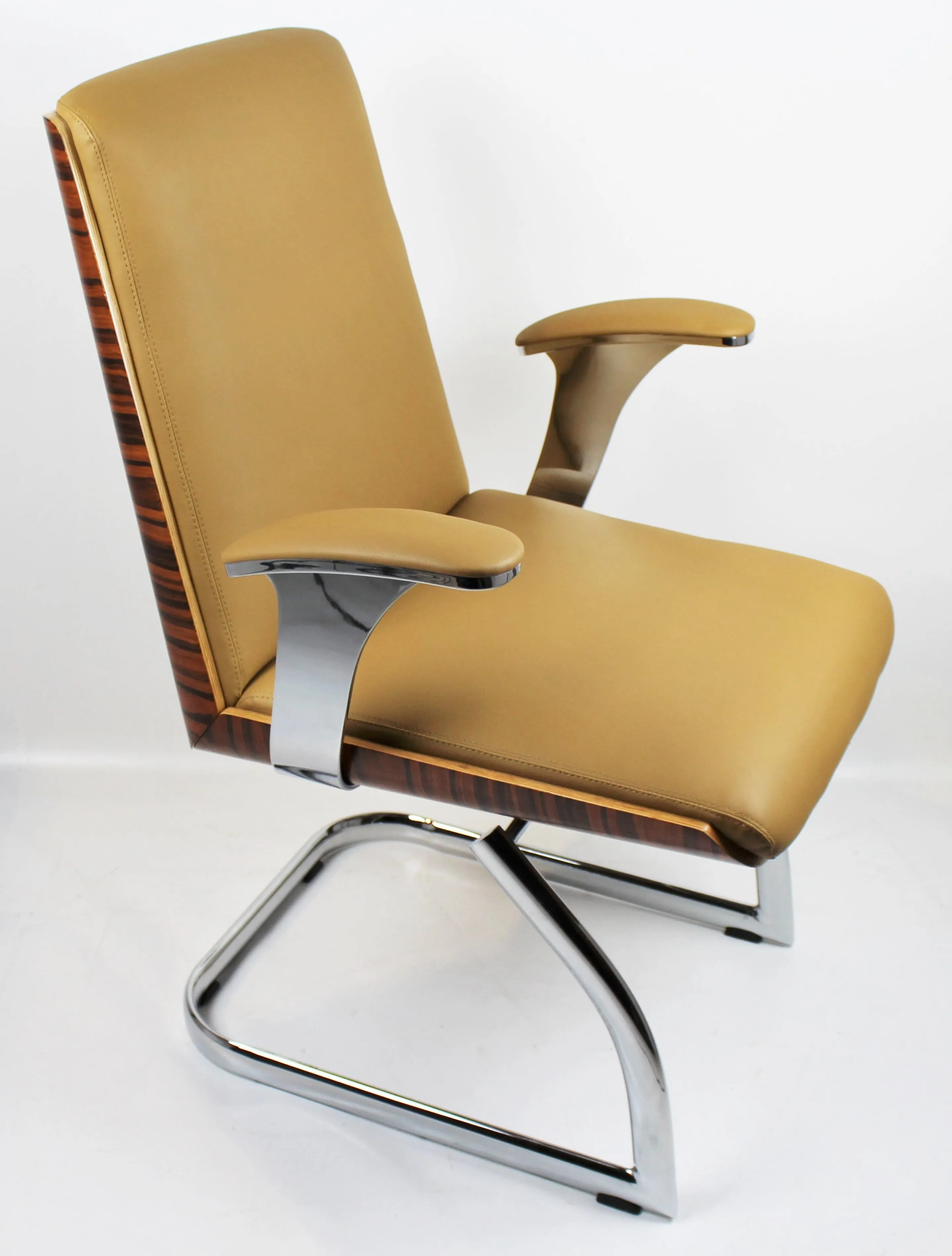 Beige Leather Chair with Walnut Veneer Shell - CHA-1205C