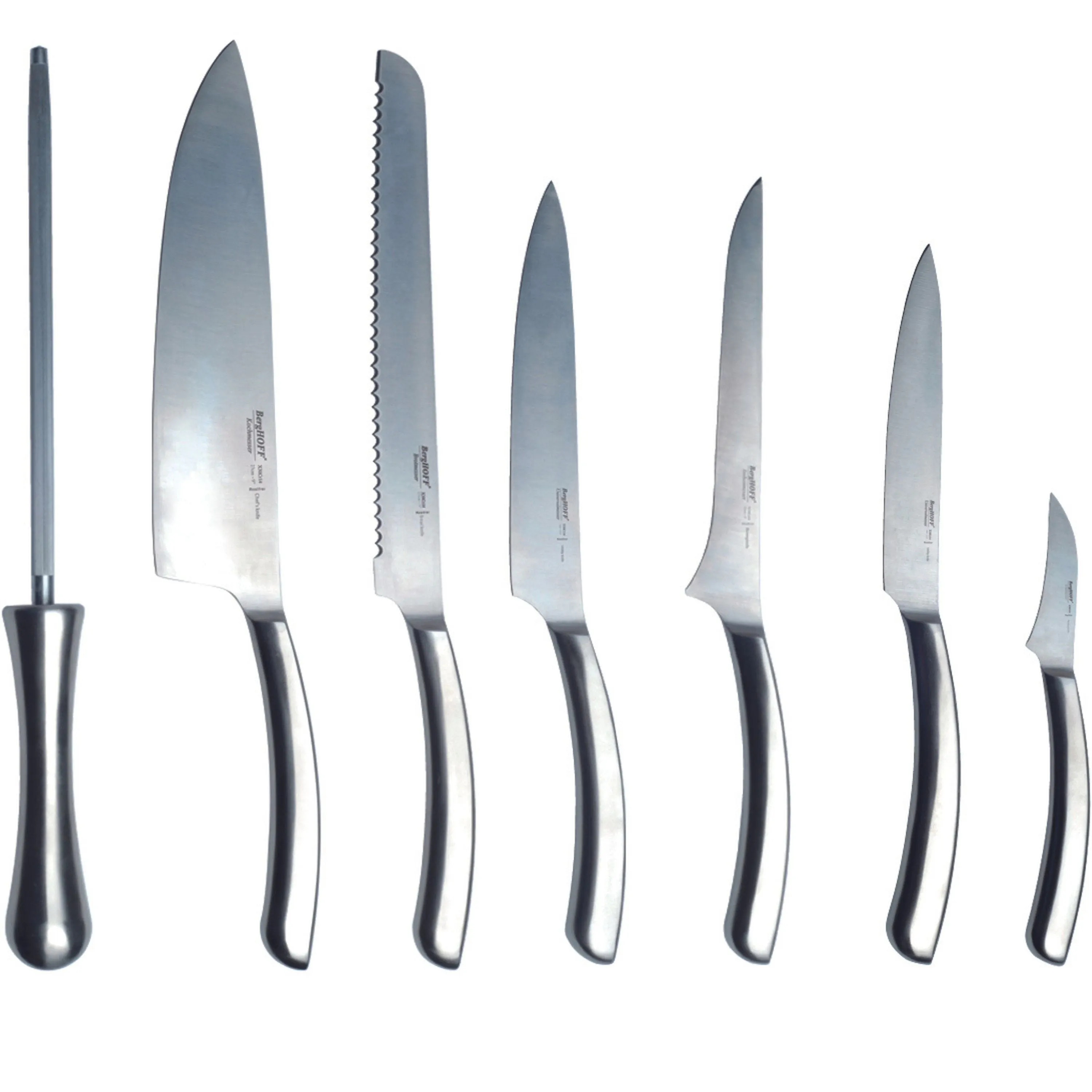 BergHOFF Concavo 9Pc Cutlery Set, Wood Block, Sharpener, Hand-sharp Blade