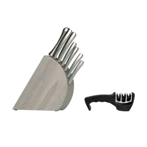BergHOFF Concavo 9Pc Cutlery Set, Wood Block, Sharpener, Hand-sharp Blade