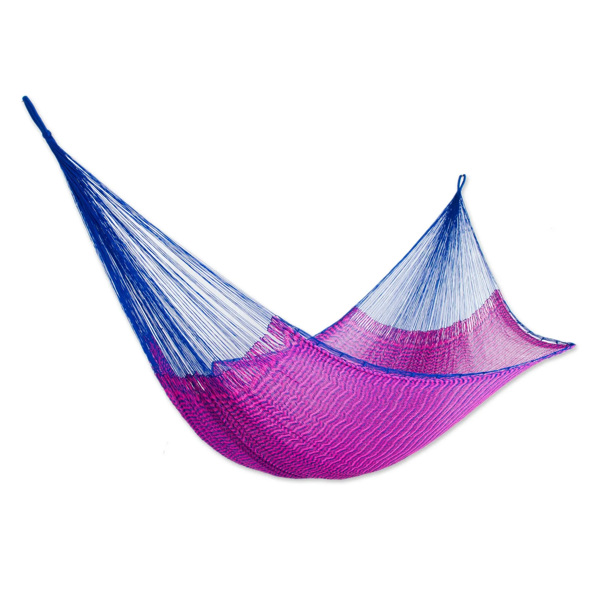 Berry Blossom Hand Woven Pink and Blue Nylon Hammock from Mexico (Double)