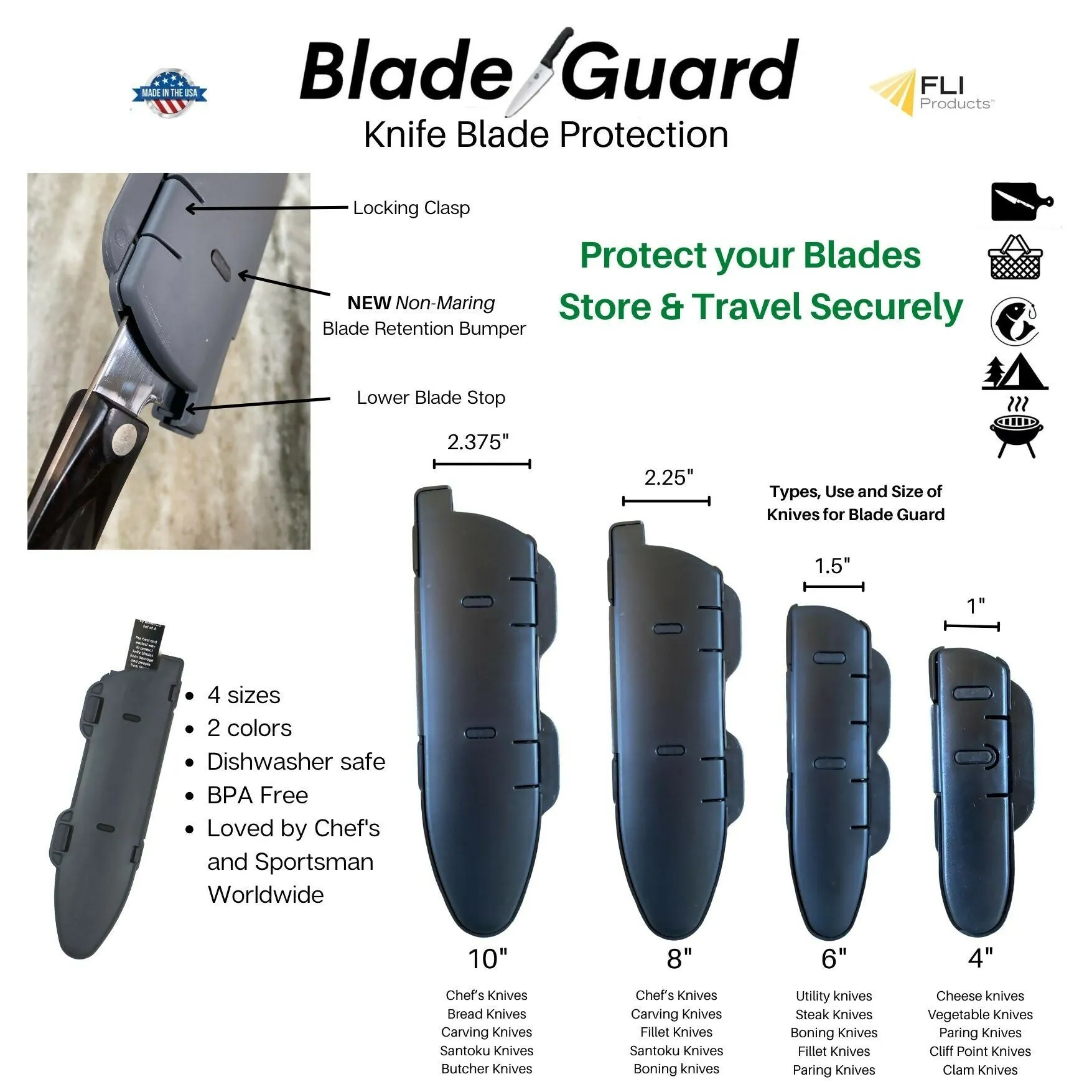 Blade Guard: Knife Blade Protection, Secure Fit for Storage and Transport – Chef’s Kitchens & Outdoor Use, Durable BPA-Free