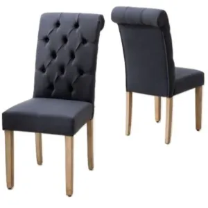 Blue Roll Top Tufted Linen Fabric Modern Dining Chair In A Set Of 2 By Homeroots