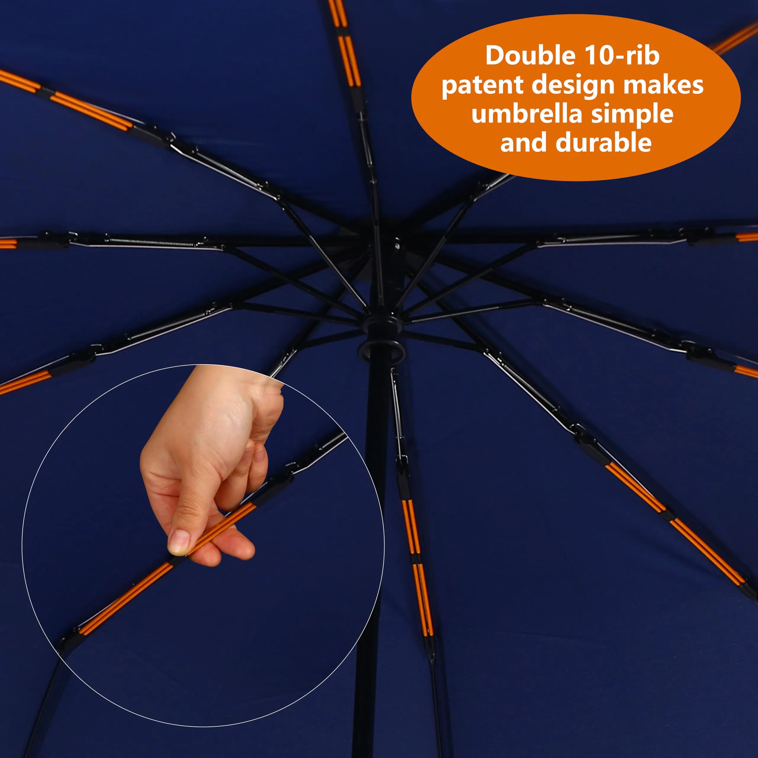 Bluinzi Double 10-Rib Compact Travel Umbrella for Rain and Sun - 46 Inch Small Automatic Folding Umbrella - Sturdy Portable Windproof Umbrella