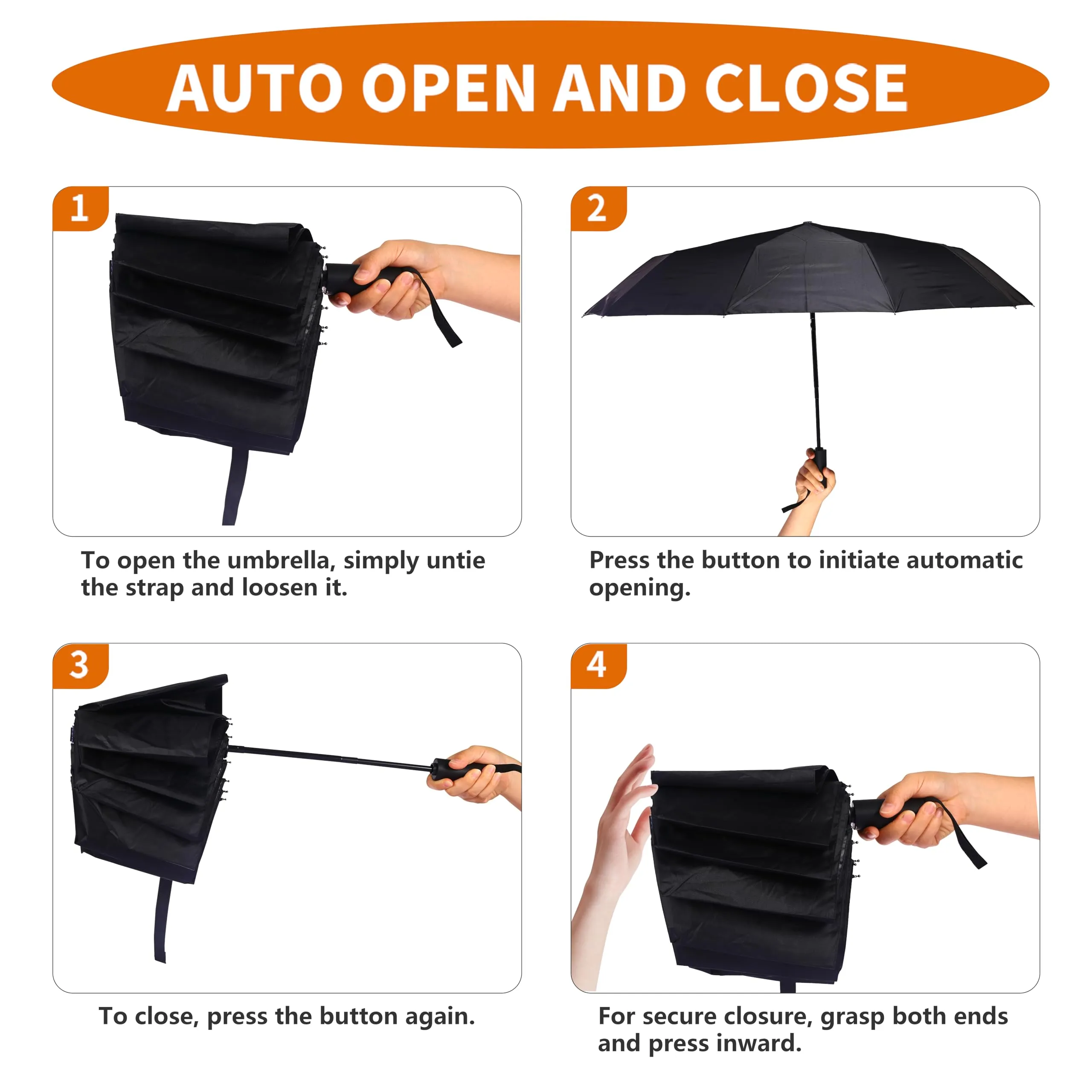 Bluinzi Double 10-Rib Compact Travel Umbrella for Rain and Sun - 46 Inch Small Automatic Folding Umbrella - Sturdy Portable Windproof Umbrella