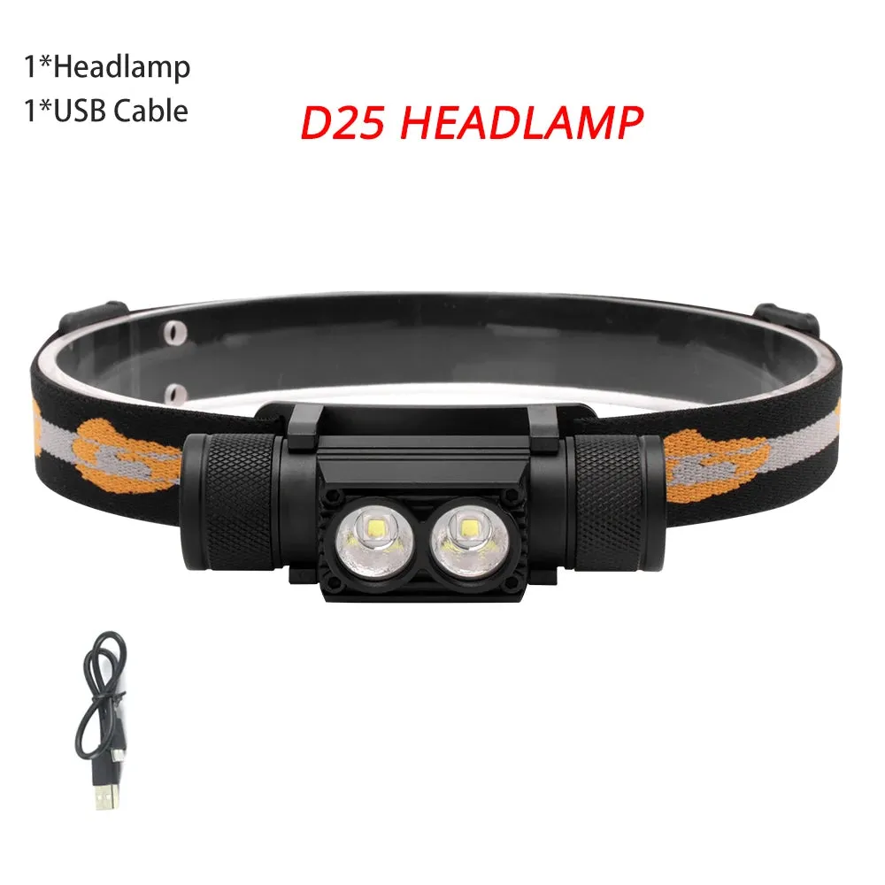 BORUiT D10/20/25 LED Mini Headlamp 3000LM USB Rechargeable High Power Headlight Head Torch