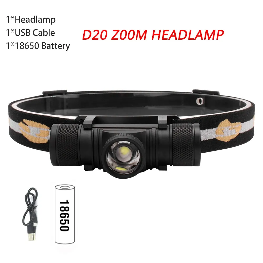 BORUiT D10/20/25 LED Mini Headlamp 3000LM USB Rechargeable High Power Headlight Head Torch