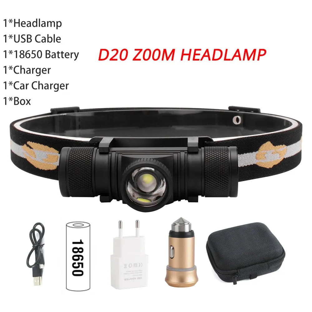 BORUiT D10/20/25 LED Mini Headlamp 3000LM USB Rechargeable High Power Headlight Head Torch