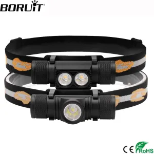 BORUiT D10/20/25 LED Mini Headlamp 3000LM USB Rechargeable High Power Headlight Head Torch