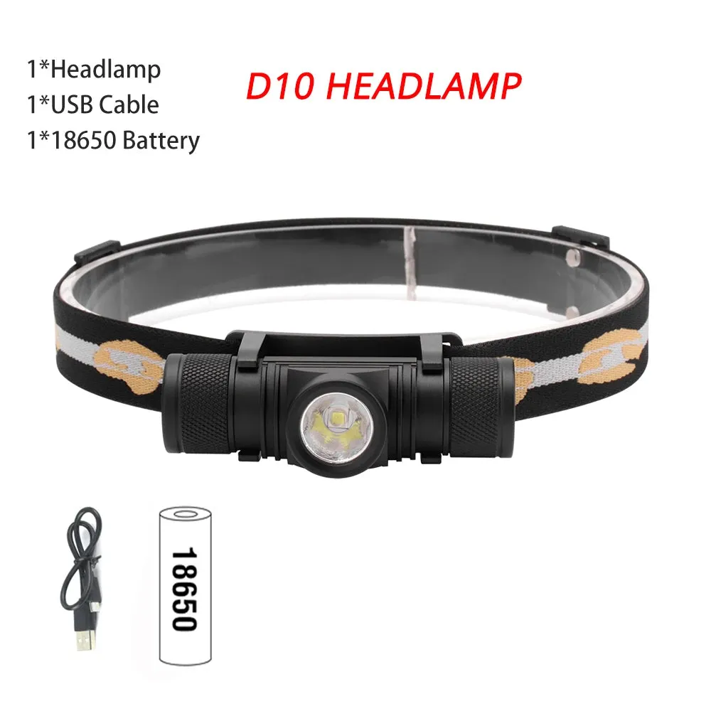 BORUiT D10/20/25 LED Mini Headlamp 3000LM USB Rechargeable High Power Headlight Head Torch
