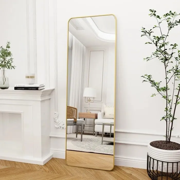 BUNGALOW MERCER Full-Length Metal Frame Mirror - Sleek Design for Living Room and Bedroom (Gold, 62x26inch)