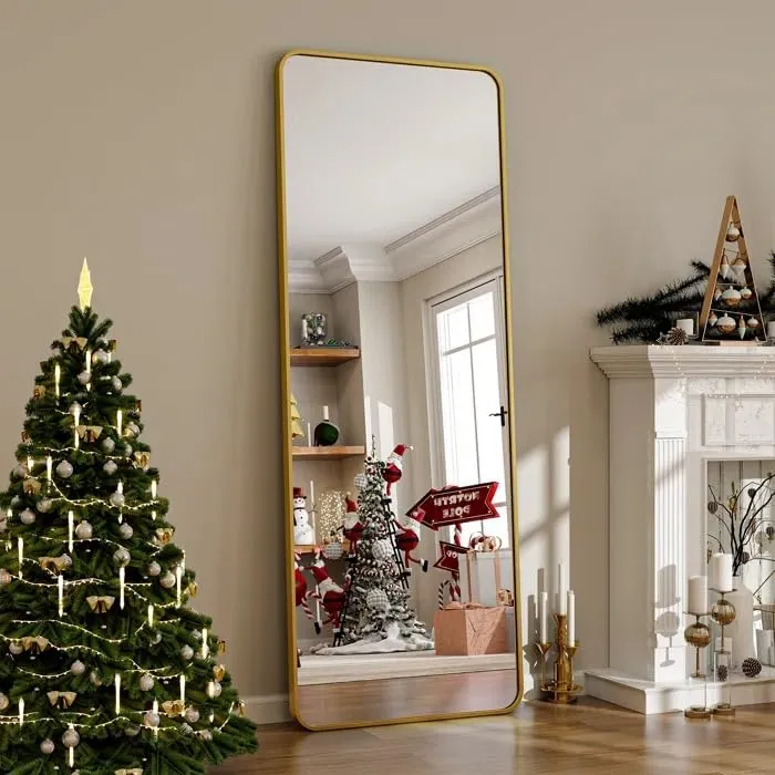 BUNGALOW MERCER Full-Length Metal Frame Mirror - Sleek Design for Living Room and Bedroom (Gold, 62x26inch)