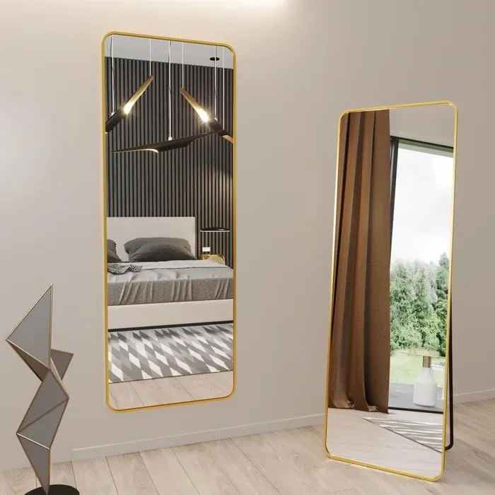 BUNGALOW MERCER Full-Length Metal Frame Mirror - Sleek Design for Living Room and Bedroom (Gold, 62x26inch)