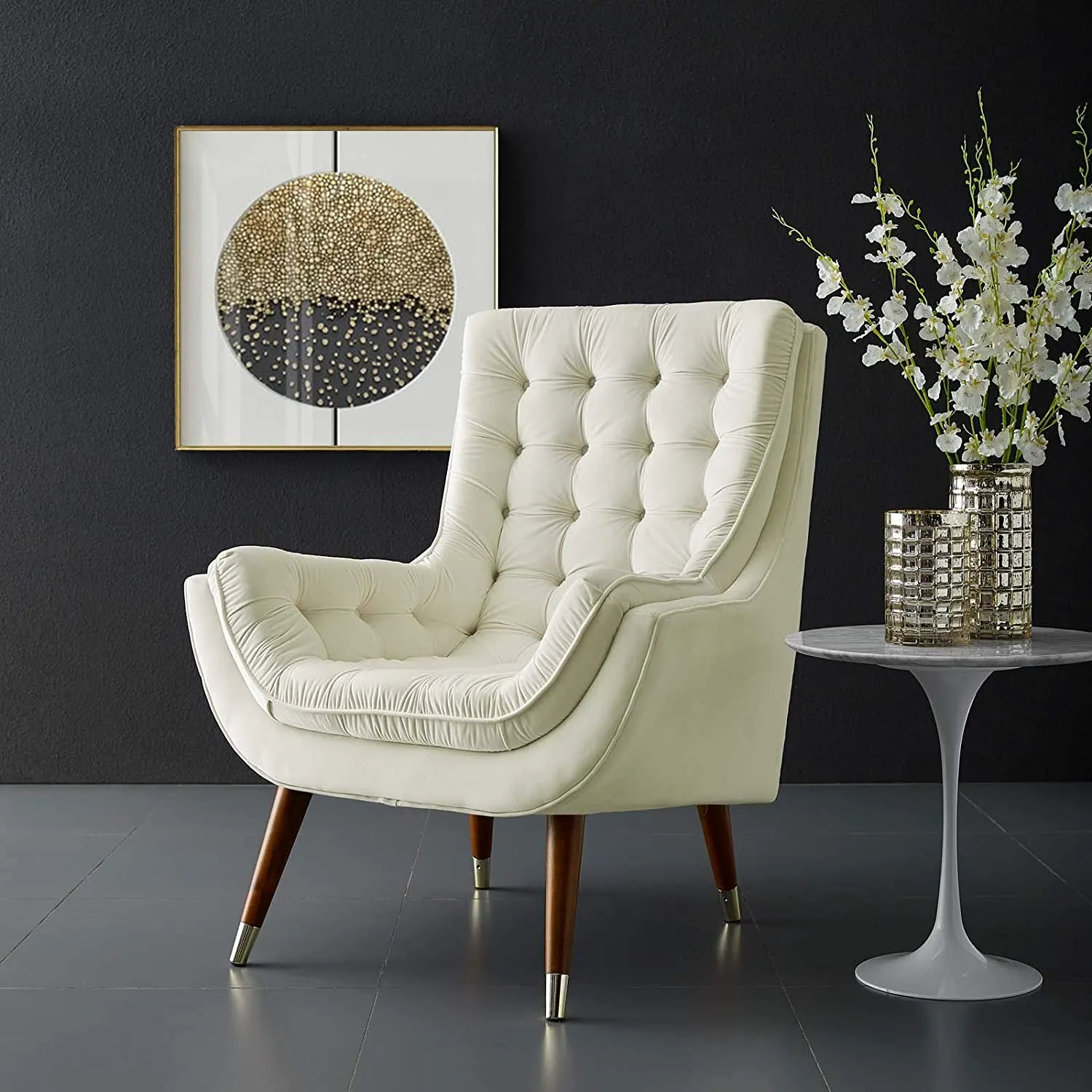 Button Tufted Upholstered Velvet Lounge Chai