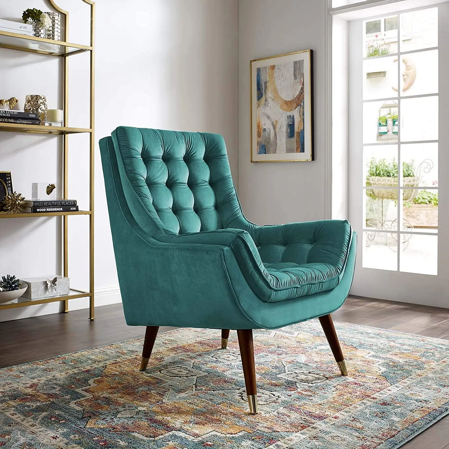 Button Tufted Upholstered Velvet Lounge Chai