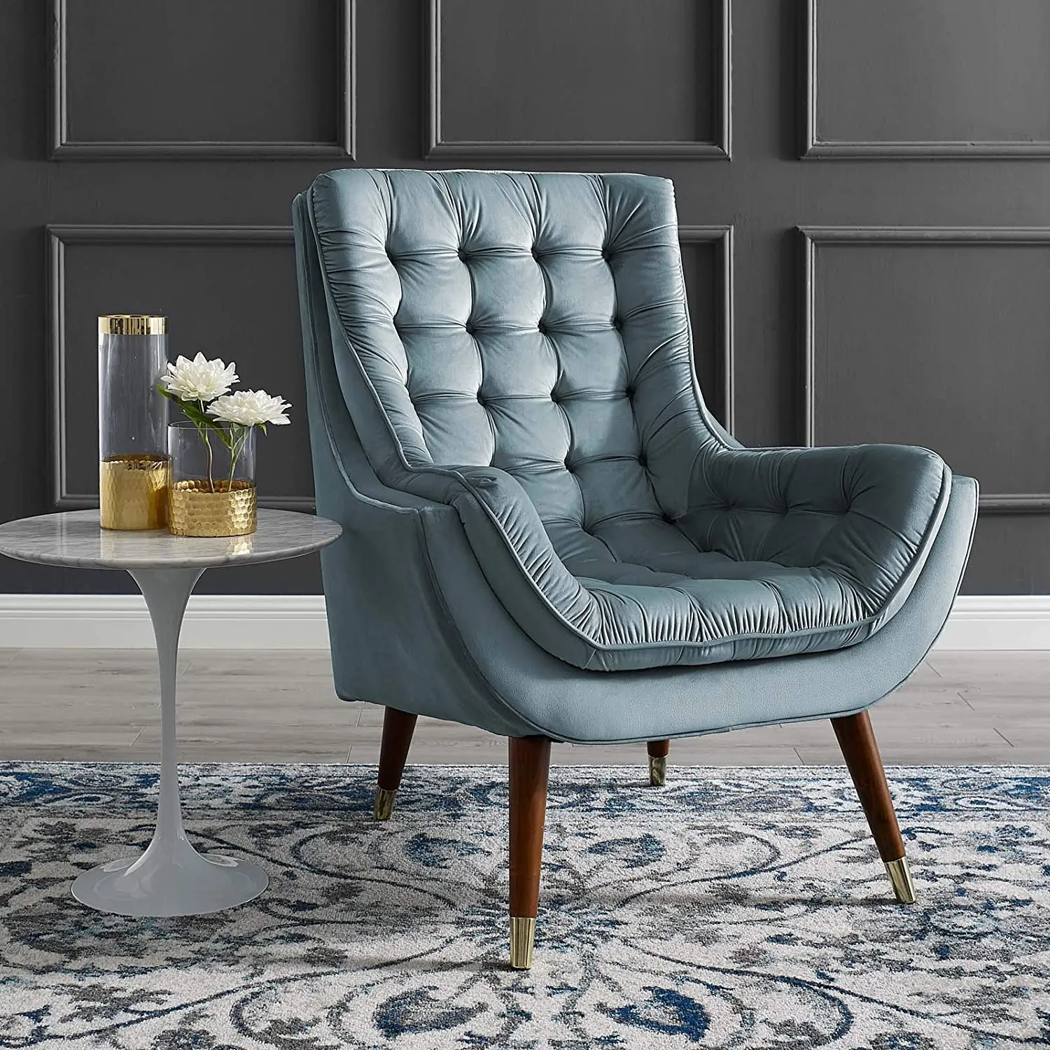 Button Tufted Upholstered Velvet Lounge Chai