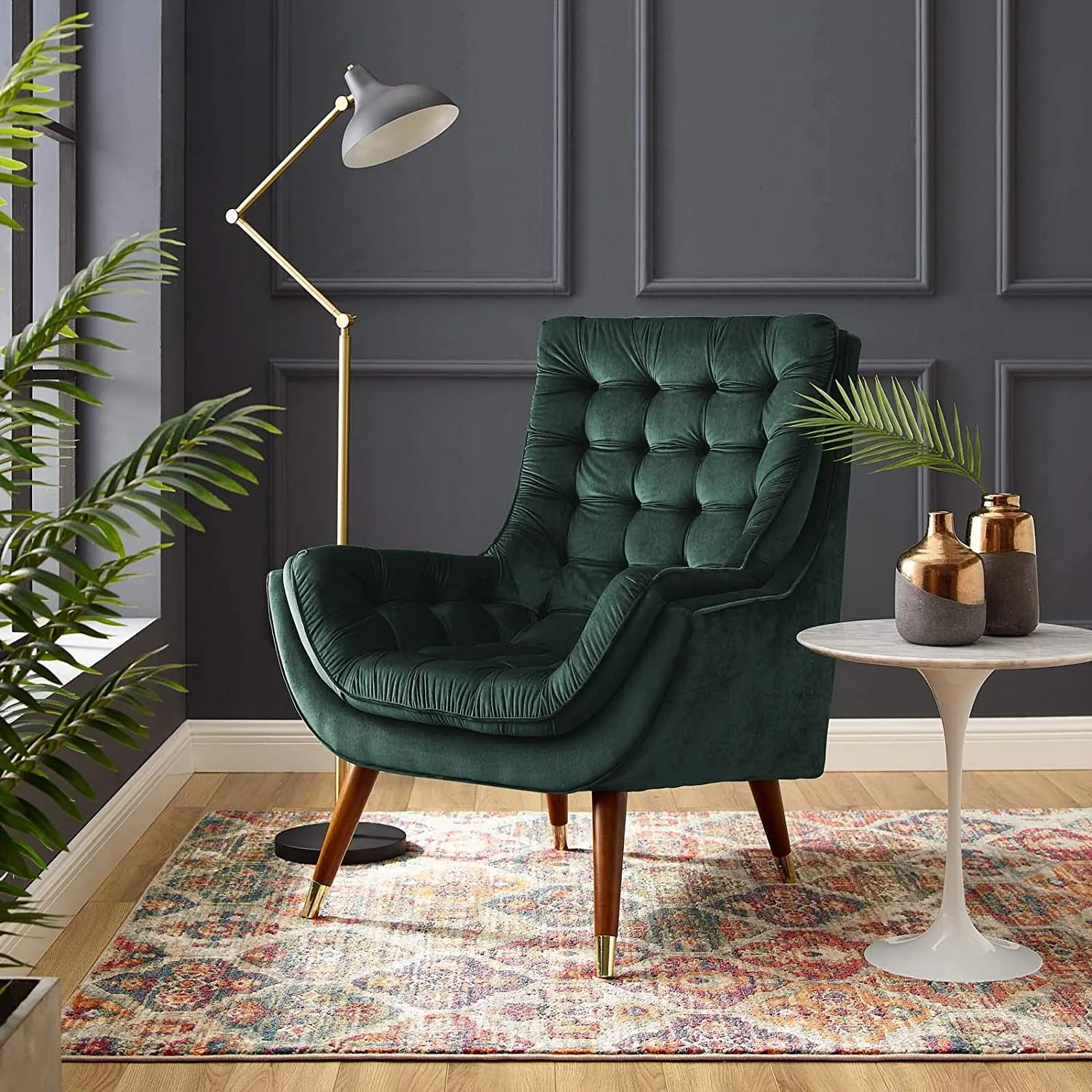 Button Tufted Upholstered Velvet Lounge Chai