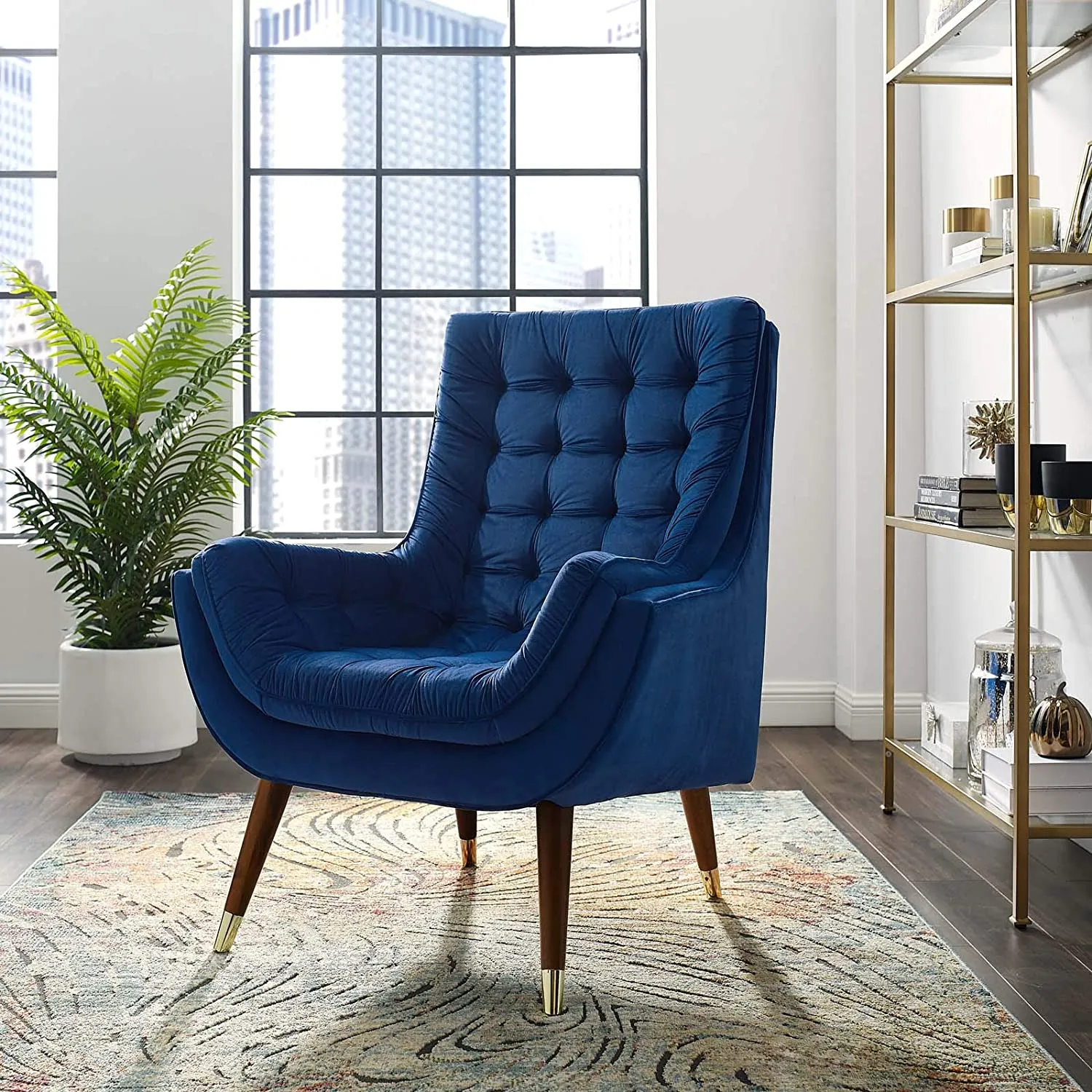Button Tufted Upholstered Velvet Lounge Chai