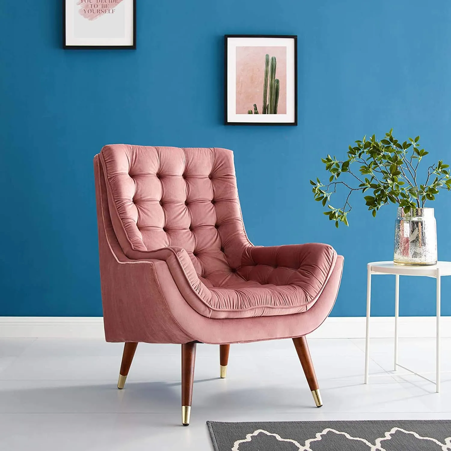 Button Tufted Upholstered Velvet Lounge Chai