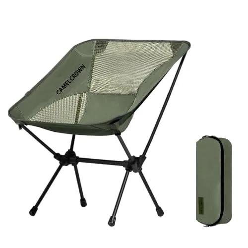 CAMEL CROWN Portable Camping Chair Lightweight Compact Folding Chair Mesh for Outdoor Camp Travel Beach Picnic Festival Hiking Backpacking Black