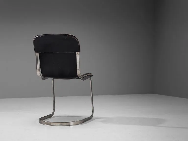 Cidue Set of Four Dining Chairs in Dark Brown Leather and Chrome