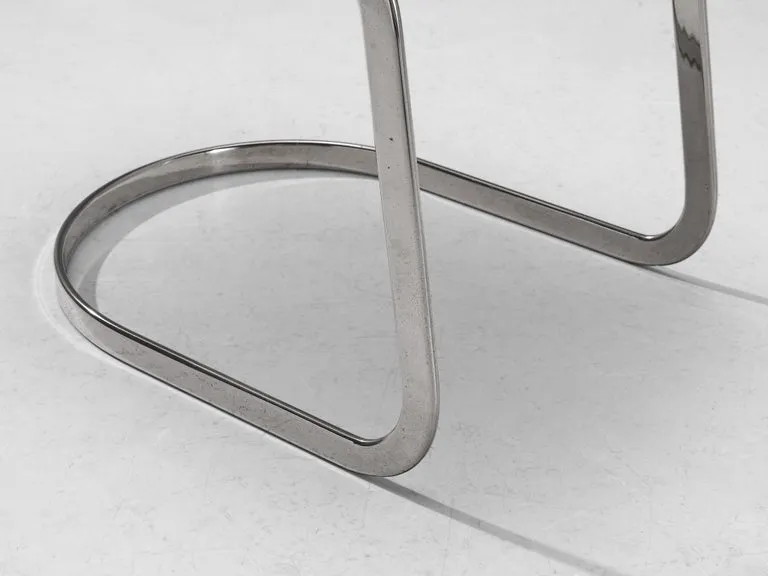 Cidue Set of Four Dining Chairs in Dark Brown Leather and Chrome