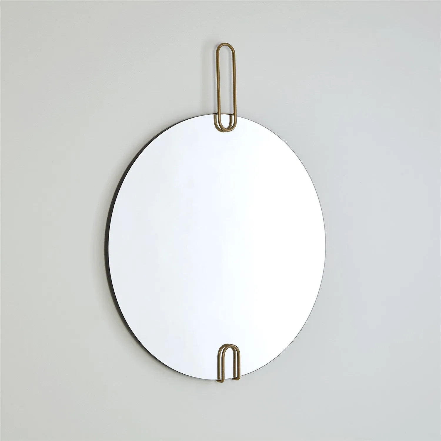 Contemporary Round Mirror w/ Gold Metal Accents