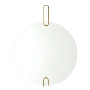 Contemporary Round Mirror w/ Gold Metal Accents