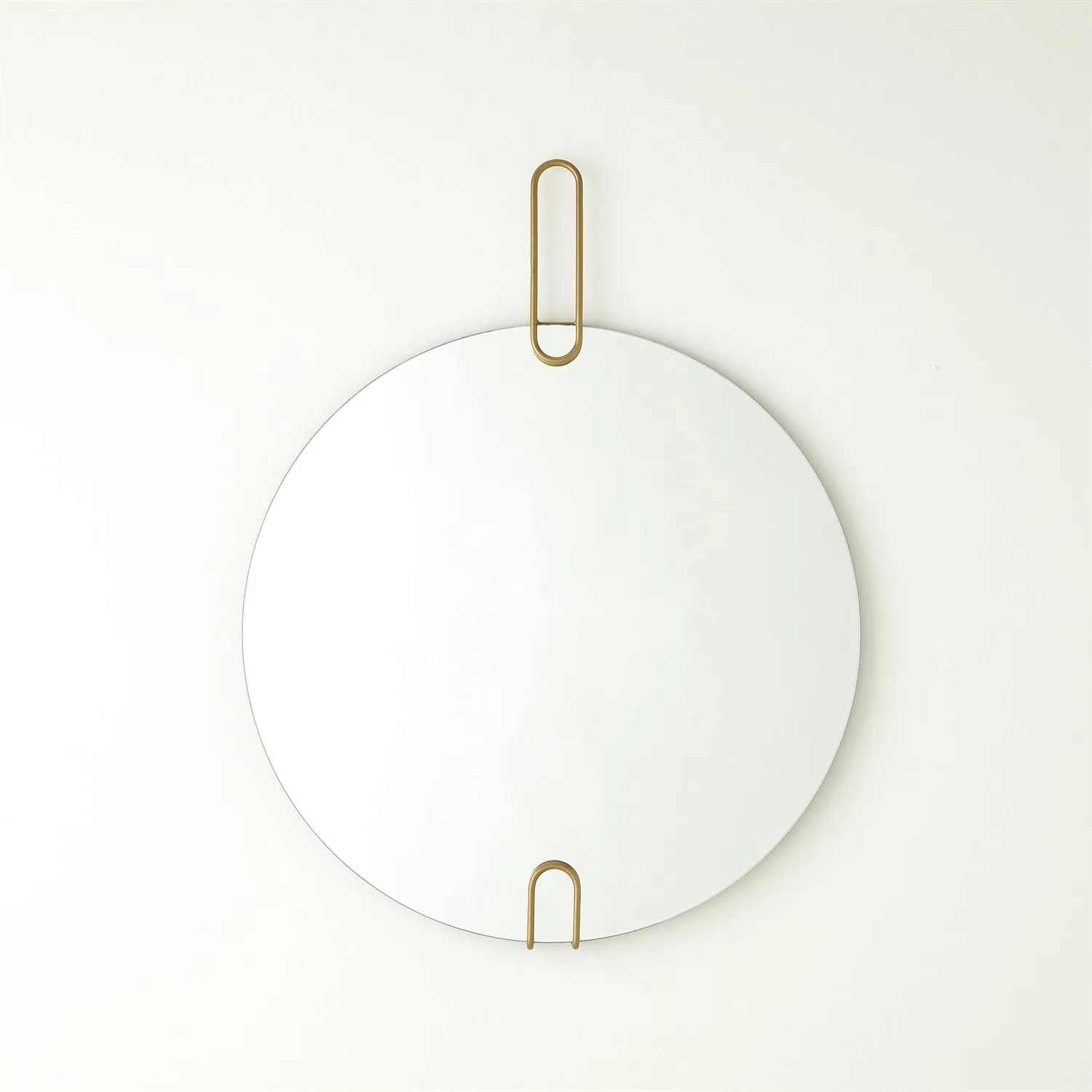 Contemporary Round Mirror w/ Gold Metal Accents