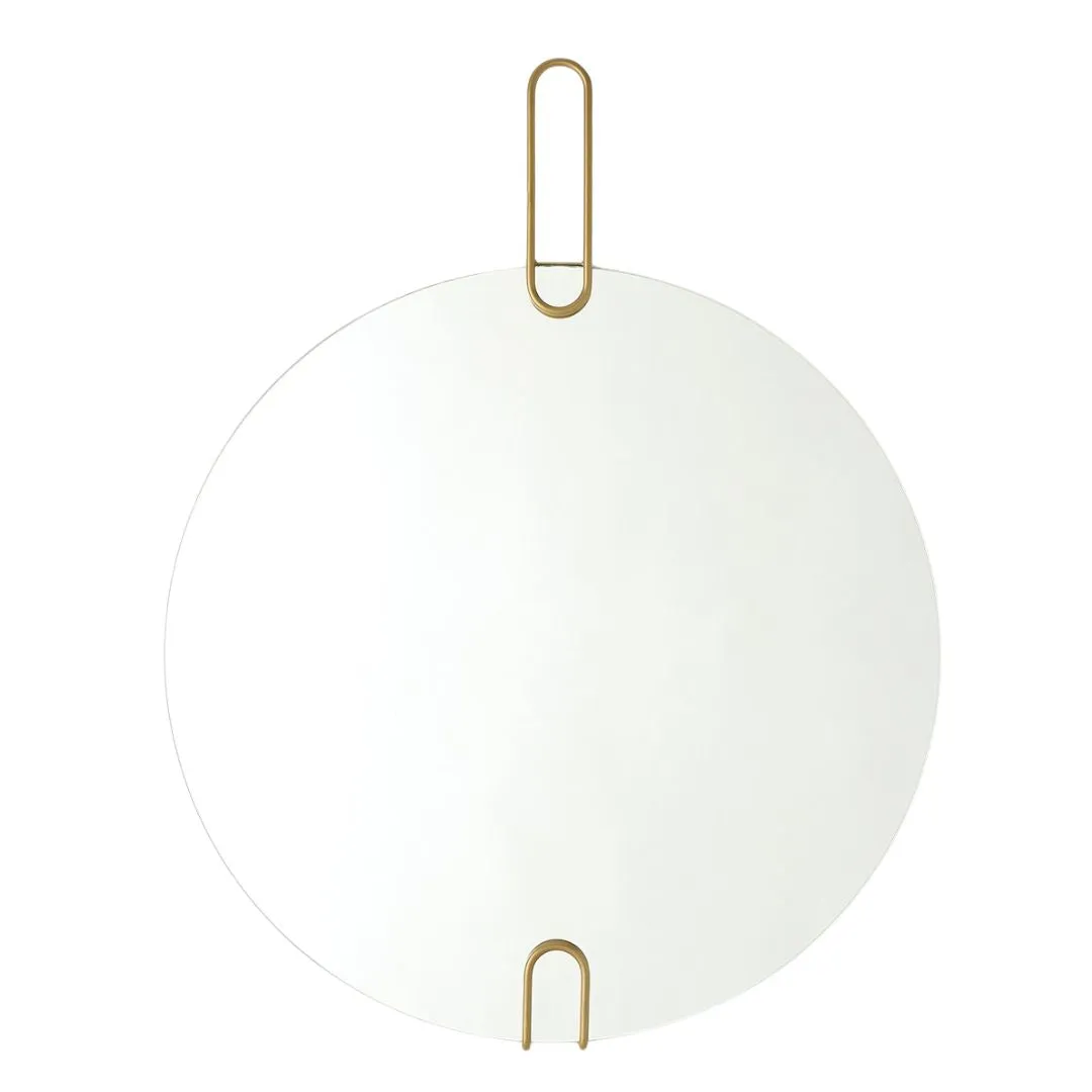 Contemporary Round Mirror w/ Gold Metal Accents