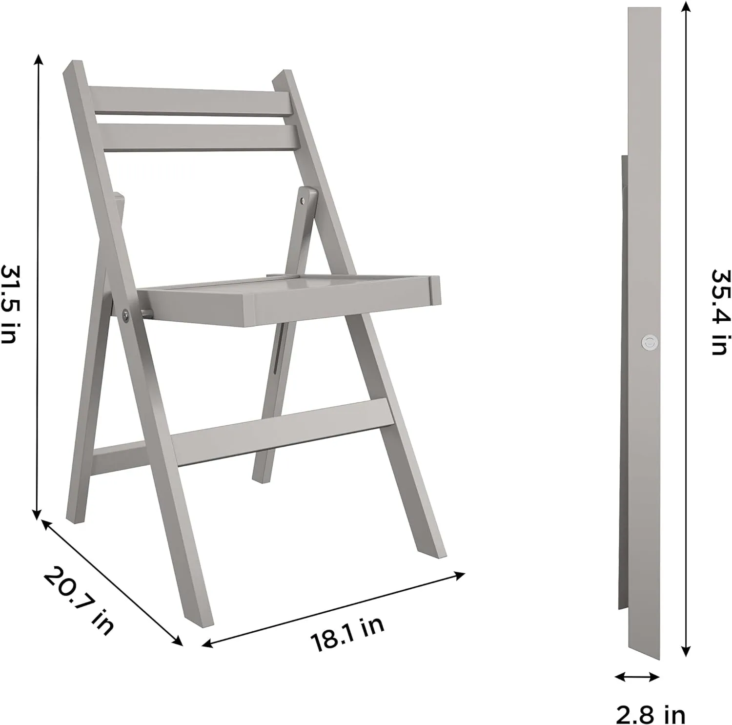 CoscoProducts COSCO XL Wood Slat Back Folding Chair, 2-Pack, Gray Grey