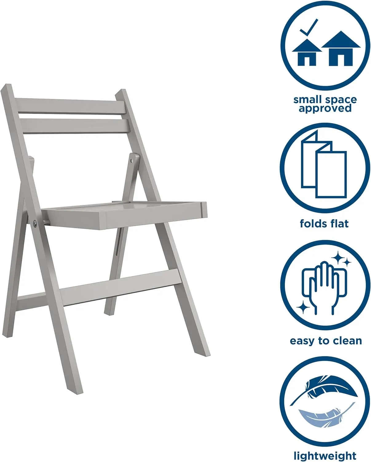 CoscoProducts COSCO XL Wood Slat Back Folding Chair, 2-Pack, Gray Grey